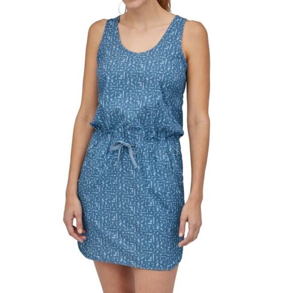 Patagonia Dresses & Skirts - Patagonia Fleetwith Dress Size L Cross Back Swamp Stamp Pigeon Blue Pockets